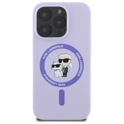 3. Etui Karl Lagerfeld Silicone Karl&Choupette Heads Ring MagSafe na iPhone 16 Pro - fioletowe