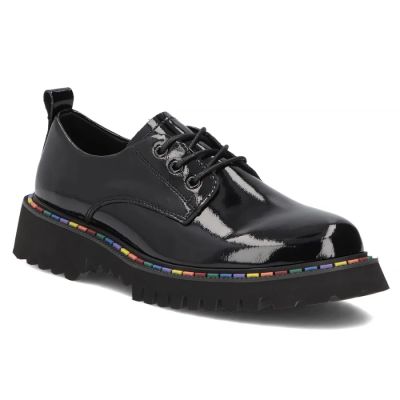 Skórzane półbuty damskie lakierowane czarne Filippo DP8341