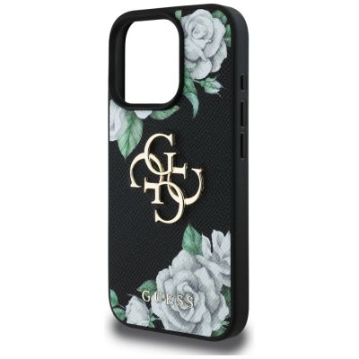 6. Etui Guess Grained Roses Big 4G logo na iPhone 16 Pro - czarne