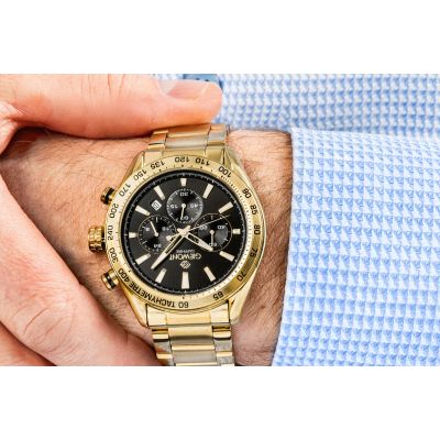 5. Zegarek Męski Giewont Chronograph Sapphire Złoto Czarny GW9580-B4