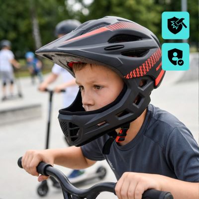 11. Kask rowerowy full-face Meteor Lupus S 48-52 cm czarny/czerwony
