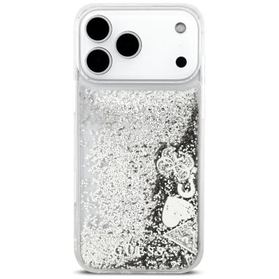 3. Etui Guess Liq. Glitter Charms na iPhone 17 Pro - srebrne