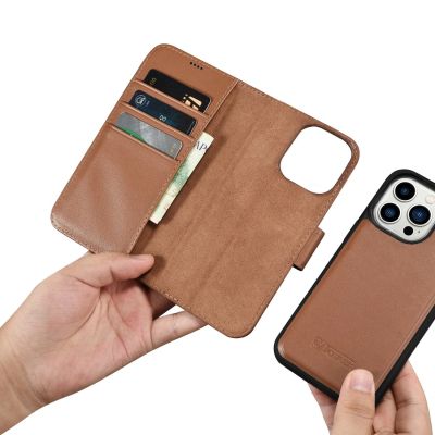 15. iCarer Wallet Case 2in1 etui iPhone 14 Pro skórzany pokrowiec z klapką Anti-RFID brązowy (WMI14220726-BN)