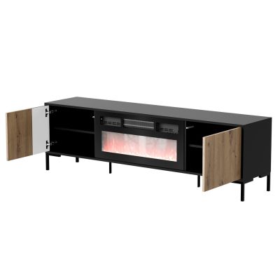2. Szafka RTV MERCI 180x40x53,5 czarny/dąb artisan + kominek