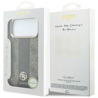 8. Etui Guess 4G with Stripe Round and Classic Logos MagSafe na iPhone 17 Pro / 18 Pro - brązowe
