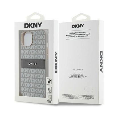 8. Etui DKNY Leather Mono Stripe & Metal Logo na iPhone 15 / 14 / 13 - beżowe