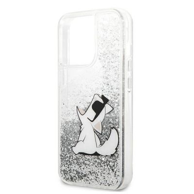 6. Etui Karl Lagerfeld Liquid Glitter Choupette Fun na iPhone 13 Pro Max 6,7" - srebrne