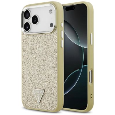Etui Guess Glitter Triangle Logo MagSafe na iPhone 17 Pro Max - złote