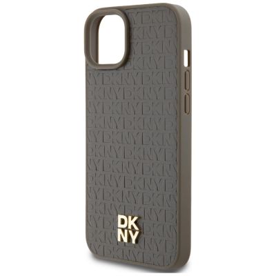 6. Etui DKNY Leather Pattern Metal Logo MagSafe na iPhone 15 / 14 / 13 - brązowe