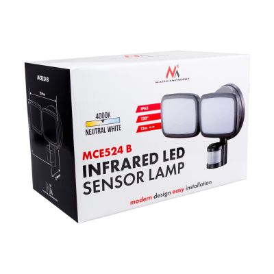 11. MACLEAN ŚCIENNA LAMPA LED, Z CZUJNIKIEM PIR, 20W, 1500LM, IP65, NEUTRAL WHITE 4000K, CZARNA MCE524 B