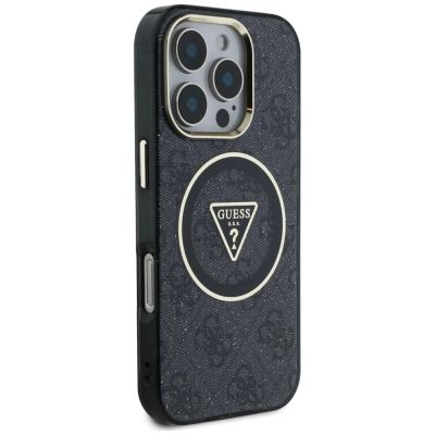 4. Etui Guess IML Metal Glitter 4G Circle Triangle MagSafe na iPhone 16 Pro - czarne