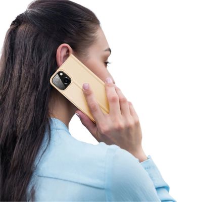9. Dux Ducis Skin Pro kabura etui pokrowiec z klapką iPhone 13 mini złoty