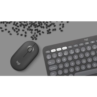 20. Logitech 920-012239 klawiatura Dołączona myszka Uniwersalne RF Wireless + Bluetooth QWERTY Amerykański międzynarodowy Grafitowy