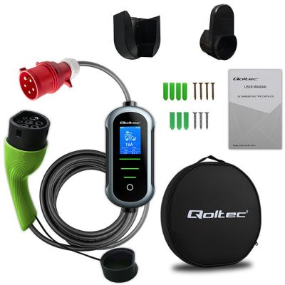 9. Qoltec Mobilna ładowarka do samochodu elektrycznego EV i hybryd z regulacją 2w1 Typ2 | 11kW | 400V | CEE 16A | Wi-fi | TUYA | SMART LIFE | LCD | Przenośna | Wallbox | 5m