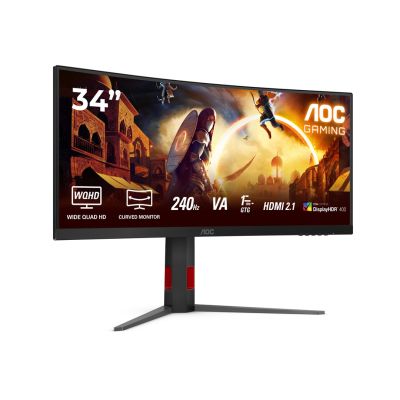 2. Monitor AOC CU34G4Z 34-calowy, Szybkie VA, WQHD 21:9, 240 Hz, 1 ms, 3440 x 1440 pikseli, 450 cd/m2, ilość portów HDMI: 2, kolor czarny