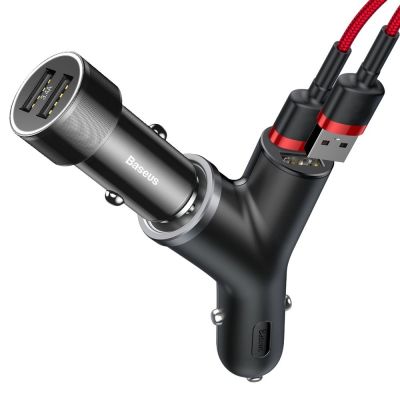 5. Baseus Y Type Car Charger ładowarka samochodowa 2x USB + gniazdo zapalniczki 3.4A czarny (CCALL-YX01)
