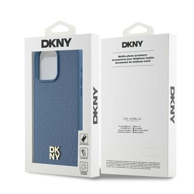 8. Etui DKNY Leather Monogram Pattern Metal Logo MagSafe na iPhone 15 Pro Max - niebieskie