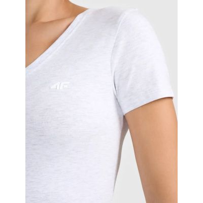 3. T-shirt basic z dekoltem typu serek damski 4F 4FWMM00TTSHF3307-27M