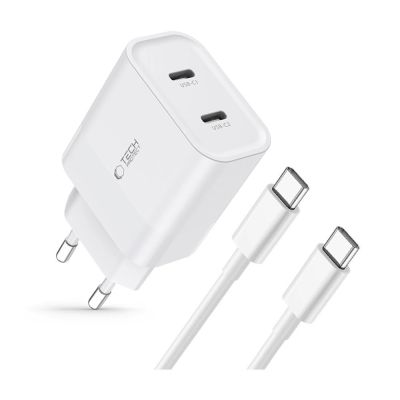2. Ładowarka Tech-Protect C20W sieciowa 2x USB-C PD 20W z kablem USB-C / USB-C - biała