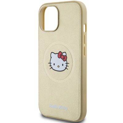 6. Etui Hello Kitty Leather Kitty Head MagSafe na iPhone 15 - złote