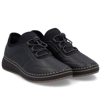 2. Skórzane półbuty damskie na podwyższeniu czarne Rieker 50960-00