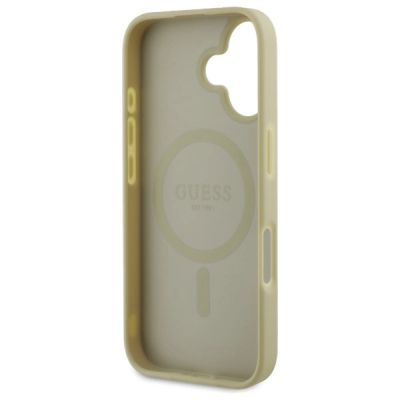 7. Etui Guess Saffiano Peony Classic Logo MagSafe na iPhone 16 - złote