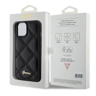8. Etui Guess Quilted Metal Logo na iPhone 15 - czarne