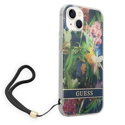 3. Etui Guess Flower Strap na iPhone 14 - niebieskie