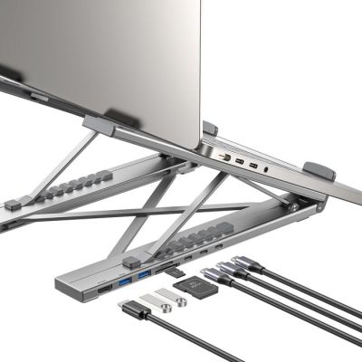 7. UNITEK PODSTAWKA POD LAPTOP REGULOWANA + HUB USB-C/A, HDMI 2.0, PD 100W
