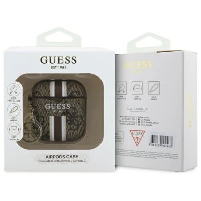 3. Guess GUA2P4RPSW AirPods 1/2 cover        brązowy/brown 4G Printed Stripes Charm