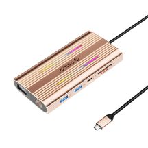 Stacja dokująca USB-C Orico XDR 12w1 RGB USB-A USB-C PD 100W 2x HDMI 4K 60Hz VGA RJ45 Gigabit czytnik kart SD i microSD - różowo-złota