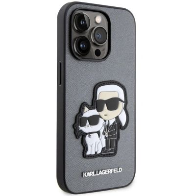 4. Etui Karl Lagerfeld Saffiano Karl & Choupette na iPhone 14 Pro 6- srebrne