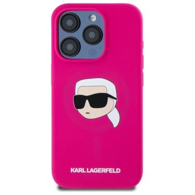 3. Etui Karl Lagerfeld Silicone Karl Head Print MagSafe na iPhone 15  Pro 6.1" - fuksja