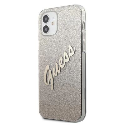 2. Etui Guess Glitter Gradient Script na iPhone 12 mini - złote