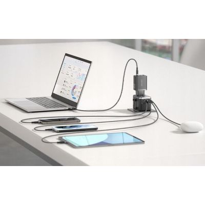 9. Uniwersalny adapter podróżny z ładowarką Vention 65W GaN 2x USB-A 2x USB-C czarny