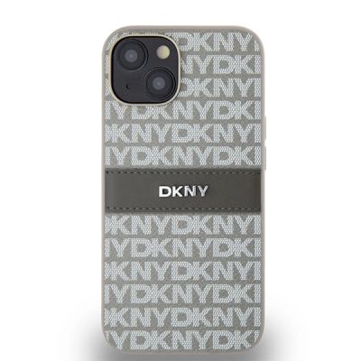 3. Etui DKNY Leather Mono Stripe & Metal Logo na iPhone 15 / 14 / 13 - beżowe