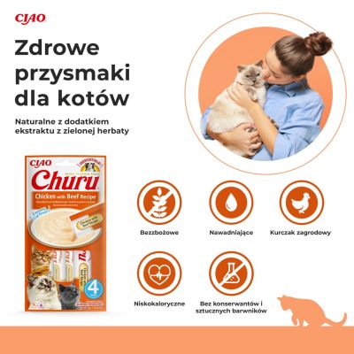 6. INABA Churu Kurczak z wołowiną - przysmak dla kota - 4x14 g