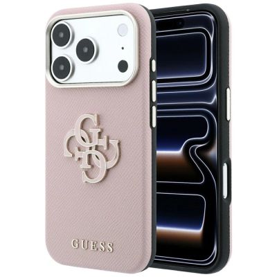 Etui Guess Grained & Big Resin Logo na iPhone 18 Pro / 17 Pro - różowe