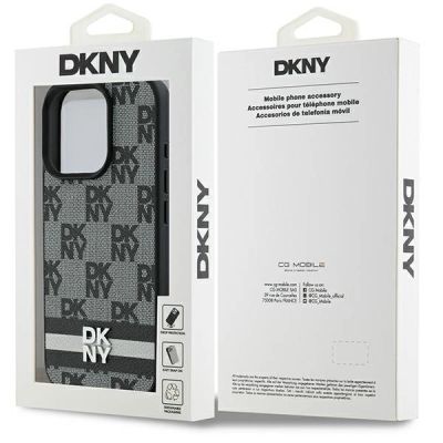 8. Etui DKNY Checkered Pattern & Printed Stripes na iPhone 16 Pro - czarne