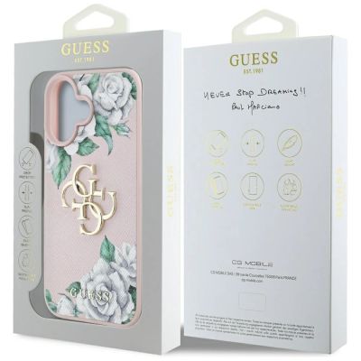 8. Etui Guess Grained Roses Big 4G logo na iPhone 16 - różowe