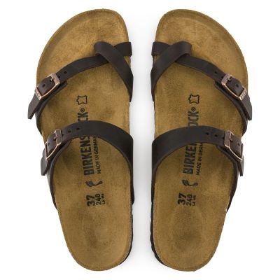 4. Klapki damskie Birkenstock Mayari Habana Narrow japonki na wąską stopę skóra nubukowa brązowe (0171323)