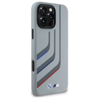 4. Etui BMW Silicone Turning Lines MagSafe na iPhone 16 Pro Max - szare