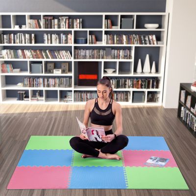 7. Mata puzzle Multipack One Fitness MP10 zielono-niebiesko-czerwone 9 elementów 10 mm