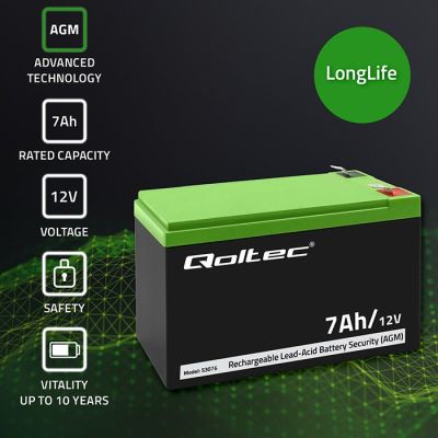 2. QOLTEC AKUMULATOR AGM 12V | 7AH | MAX. 105A | SECURITY