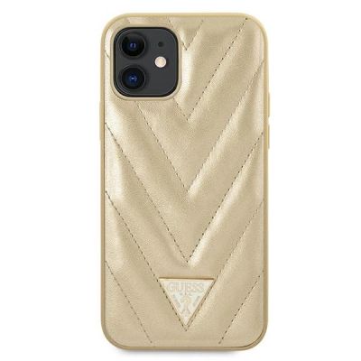 3. Etui Guess V-Quilted Collection na iPhone 12 mini - złote