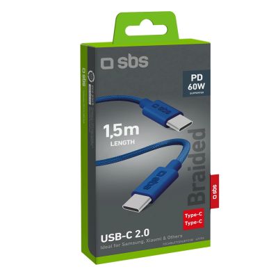 2. Kabel SBS TECABLETISSUETCCB USB-C - USB-C 1,5m 60W w oplocie - niebieski
