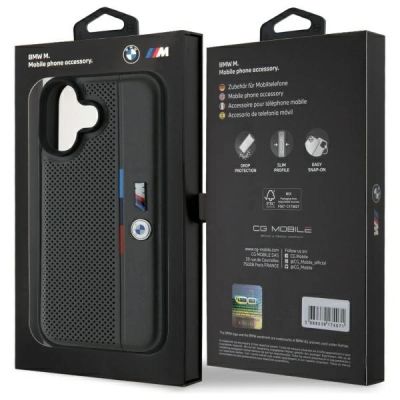 8. Etui BMW M Perforated Tricolor Detail Line na iPhone 16 - ciemnoszare
