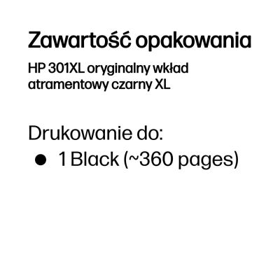 3. Tusz HP czarny HP 301XL, HP301XL=CH563EE, 480 str.,8 ml