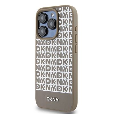2. Etui DKNY Leather Printed Pattern Metal Logo MagSafe na iPhone 15 Pro - brązowe