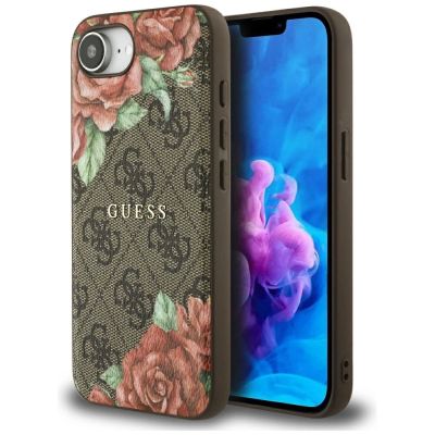 Etui Guess 4G Flowers Print MagSafe na iPhone 16e - brązowe